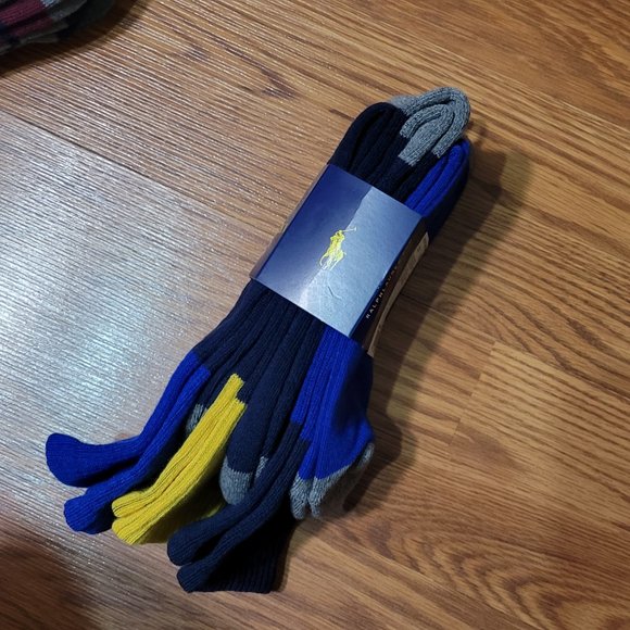 Polo Ralph Lauren Classic Sport Crew Sock 3-Pack Pair Yellow Navy Royal Blue - Picture 5 of 10